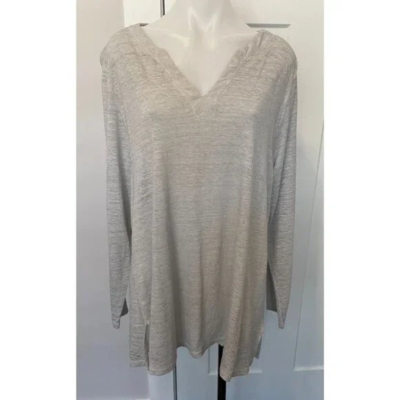 CHICOS Womens Knit TOP Long Sleeve GRAY Linen V-Neck Size 3 (XL) - Picture 1 of 5